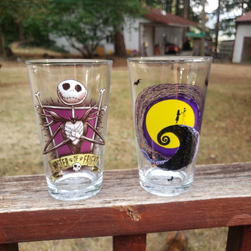 (2) Nightmare Before Christmas Jack & Sally and Jack Pint Glasses - Boxed